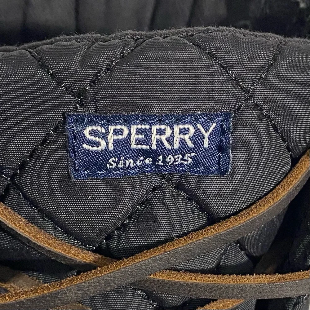 Sperry Black Saltwater Quilted Duck Boots Big Girls Size 6 Side Zip